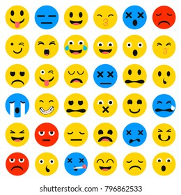 Cartoon emoji collection. Set of emoticons with different mood.Set of Emoji. Flat style illustrations
