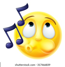 A cartoon emoji emoticon character whistling a tune happily