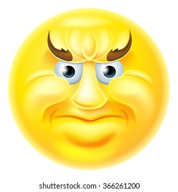 A cartoon emoji emoticon icon looking very angry or disapproving