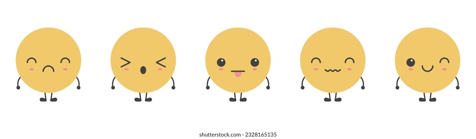 Cartoon emoji faces with different mood vector illustration collection