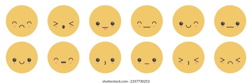 Cartoon emoji faces with different mood vector illustration collection