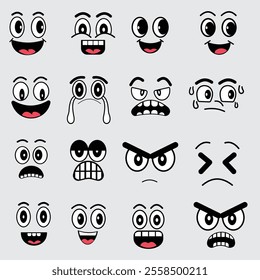 Cartoon Emoji Faces Set  Expressive Emoticon Designs for Stickers and Digital Art