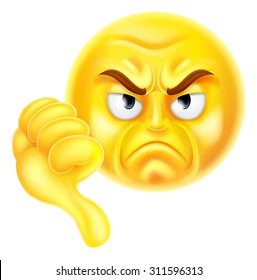A Cartoon Emoji Icon Looking Very Disapproving Or Angry With His Thumb Down, He Doesn't Like It