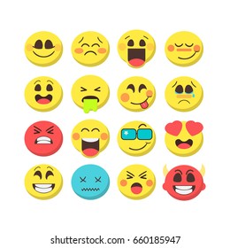 Cartoon emoji premium collection. Set of emoticons with different mood. Flat style vector icons isolated on white background. Creative trendy illustration.