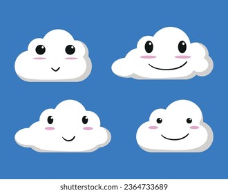Cartoon emoticon clouds. vector Illustration on blue background