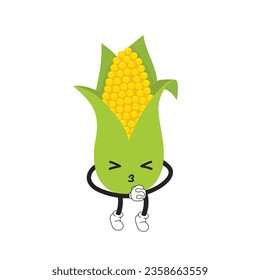 Cartoon emoticon corn cob kisses. Kawaii emoji characters sends an air kiss on white background.