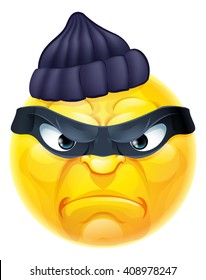 A cartoon emoticon emoji burglar or thief criminal character in mask and beanie hat