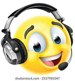 A cartoon emoticon face with headset. Customer service, help desk online chat support or similar concept