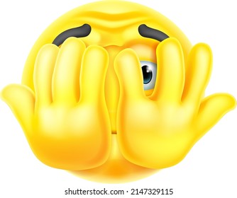 Cartoon Emoticon Face Icon Hiding Behind Their Hands