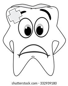 cartoon emoticon in a form tooth, vector illustration