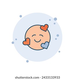 Cartoon emoticon with heart icon vector illustration. Emoji in love on bubbles background. Love smile face sign concept.
