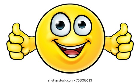 A cartoon emoticon icon looking very happy with his two thumbs up