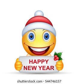 Cartoon Emoticon Smiley Santa Hat Holding Stock Vector (Royalty Free ...