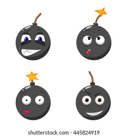 cartoon emotion gray bomb with fire set
