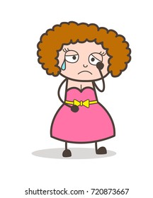 Cartoon Emotion Lady Crying Face Vector