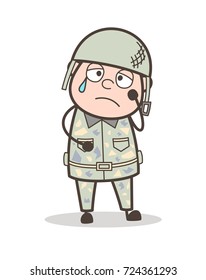 Cartoon Emotional Sergeant Face Expression Vector Illustration