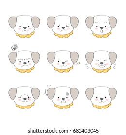 Cartoon emotions cuts little dog vector.