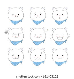 Cartoon emotions cuts polar bear vector.