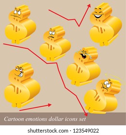 Cartoon emotions dollar icon set