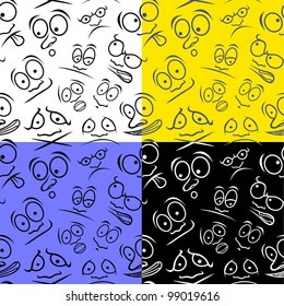Cartoon emotions. Four seamless vector patterns.