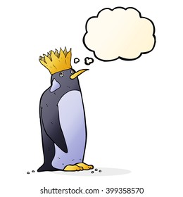 emperador de dibujos animados pingüino con burbuja de pensamiento