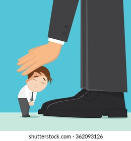 cartoon employee bowing sign for respect his big boss, vector, illustration  