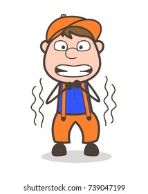 Cartoon Employee Shivering in Fear Vector Illustration