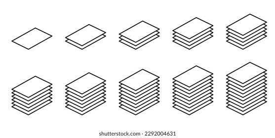 Cartoon empty A4 or A3 copy paper, stacked paper. Flat paper stack. Document, paperwork. Stationery stacked papers. Pile papers, file, web. Printouts, hardcopy documents. Sheet, layer, writing paper