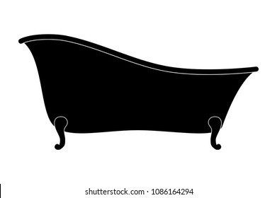 Cartoon Empty Bathtub Silhouette Isolated On White Background
