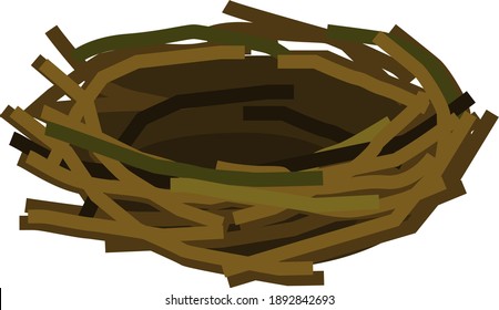 Cartoon empty bird nest isolated on white background