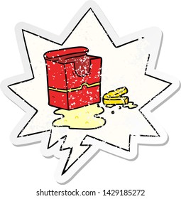 cartoon empty box of fries with speech bubble distressed distressed old sticker