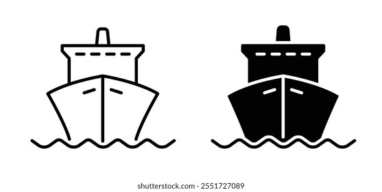 Cartoon empty container boats line pattern. ship, boat, ferry or ferryboat outline logo. Fishing boat sign. Water transport concept. Maritime motorboat, sea or ocean ships. Water wave.