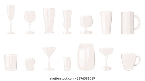 Cartoon empty glassware isolated on white