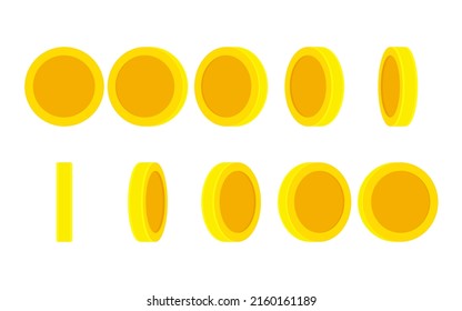 Dibujo de una moneda de oro vacía con espacio de copia girando. Hoja de patrón vectorial aislada en fondo blanco. Finanzas, banca, tesoro, casino, concepto de juego. Adecuado para la animación 