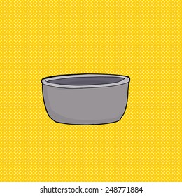Cartoon of empty gray bowl over yellow background