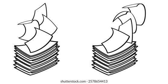 Cartoon empty paper blank or note leaf, leaflet or page. Curled letter or document, blank page flying papers. Paper sheet falling or falling down. Falling curl, loose soar of notes with curled edges.