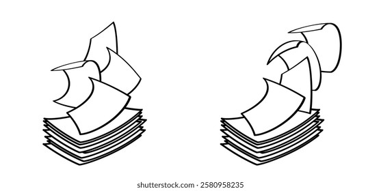 Cartoon empty paper blank or note leaf, leaflet or page. Curled letter or document, blank page flying papers. Paper sheet falling or falling down. Falling curl, loose soar of notes with curled edges.