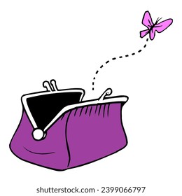 cartoon empty purse hand drawn vector