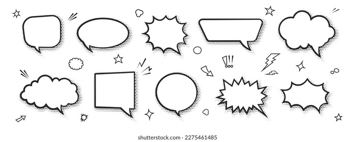 Cartoon empty retro comic style speech bubbles set, and drawn pop art, vintage speech clouds, thinking bubbles. EPS 10