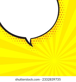 Cartoon empty retro comic style speech bubble with halftone shadow on yellow background. Hand drawn pop art, vintage speech cloud, thinking bubble, and conversation text element. Vector illustration