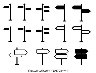 Cartoon empty signpost on grass. Street pointer line icon. Direction sign. Flat vector pictogram symbol. Editable stroke. Traffic road signal. arrows guide office guidepost. Signage. Carousel.