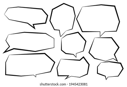 cartoon empty speech bubbles set,outline on a white background, vector speaking or talk bubble, Doodle style