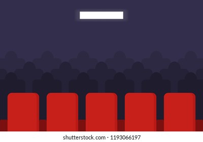 Cartoon Empty Template Row Seats Movie Cinema Background Card Entertainment Concept Flat Design Style. Vector illustration of Film Auditorium