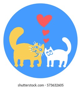 Cartoon Enamored Cats. Romantic Mood. Cute Love. Freehand Digital Flat Drawing. Isolated Vector Illustration.
