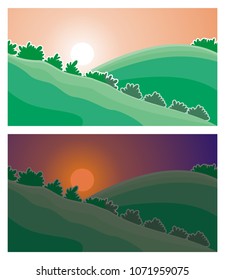 cartoon endless landscape with separated layers, 
scenery during the day and night illustration for game background