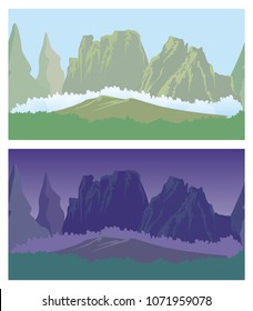cartoon endless landscape with separated layers, 
scenery during the day and night illustration for game background