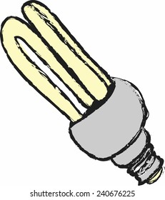 cartoon energy saving fluorescent light bulb, vector icon
