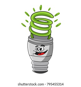 cartoon energy saving light bulb, vector illustration