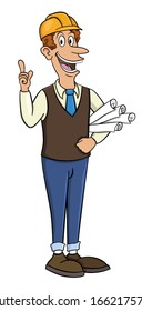 Cartoon-Ingenieur in einem Bauhelm. in voller Pose.einzeln auf weißem Hintergrund Vektorillustration