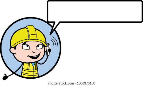 Cartoon Engineer auf dem Handy-Vektorgrafik-Design